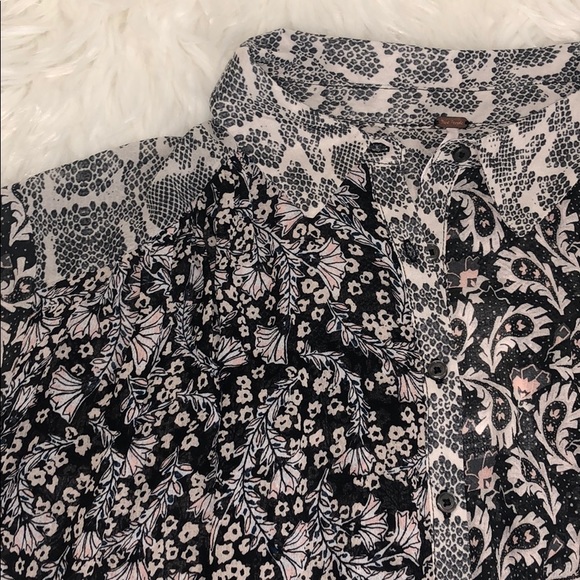 FREE PEOPLE Dani Button Down Pieced-Print Top - Picture 10 of 14